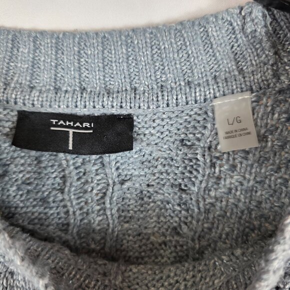 Tahari Cable Knit Crewneck Blue Sweater Women's Size Large - Picture 8 of 11
